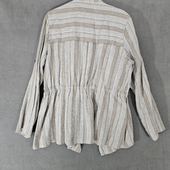 Fate Womens Linen Viscose Blend Open Frount Tie Jacket Cream Strip Size Medium M - Picture 9 of 12